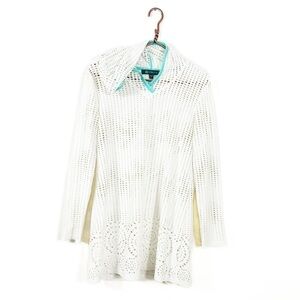 Title Nine Womens XS White Eyelet Swimsuit Coverup Hooded Shirt